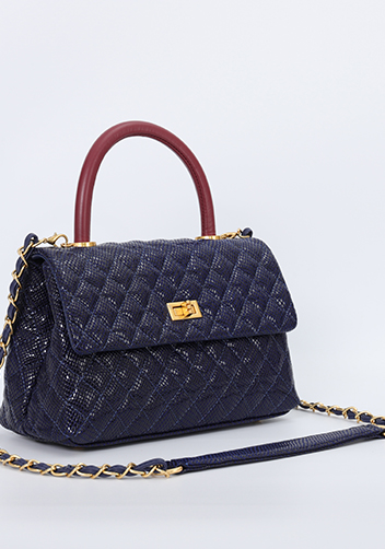 Adele Flap Mini Bag Top Handle Snake Blue
