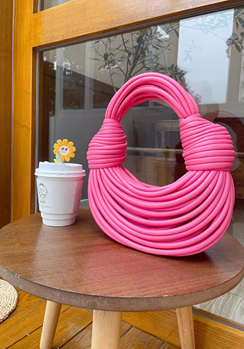 Dina Spaghetti Vegan Leather Knot Top Handle Bag Barbie