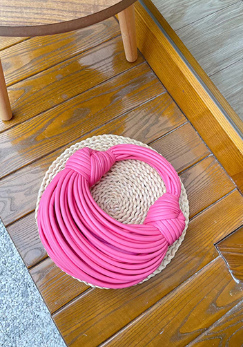 Dina Spaghetti Vegan Leather Knot Top Handle Bag Barbie