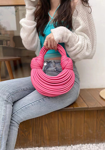 Dina Spaghetti Vegan Leather Knot Top Handle Bag Barbie