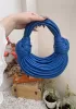 Dina Spaghetti Vegan Leather Knot Top Handle Bag Electric Blue