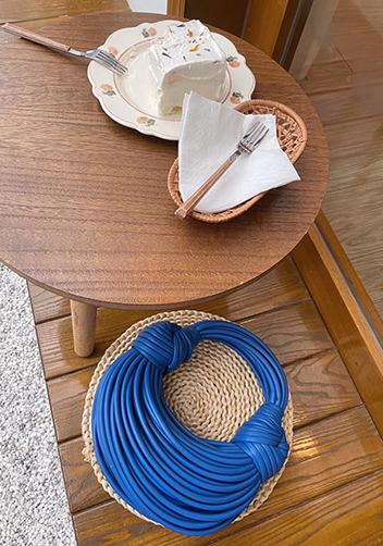 Dina Spaghetti Vegan Leather Knot Top Handle Bag Electric Blue