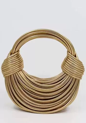 Dina Spaghetti Vegan Leather Knot Top Handle Bag Gold