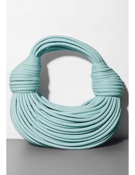 Dina Spaghetti Vegan Leather Knot Top Handle Bag Light Blue