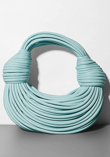 Dina Spaghetti Vegan Leather Knot Top Handle Bag Light Blue