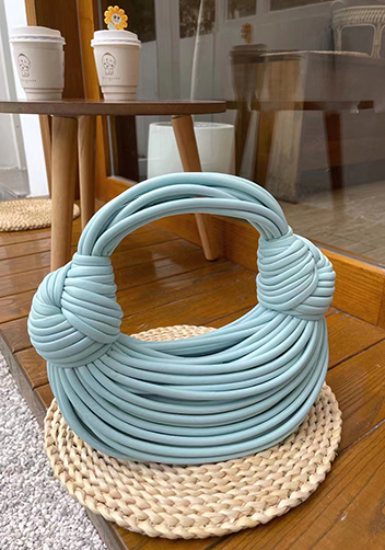 Dina Spaghetti Vegan Leather Knot Top Handle Bag Light Blue