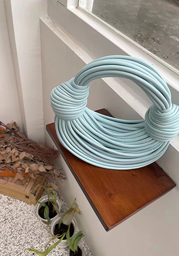 Dina Spaghetti Vegan Leather Knot Top Handle Bag Light Blue