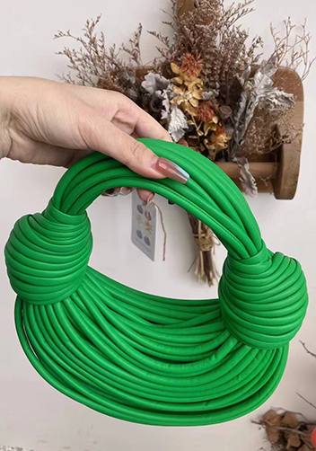 Dina Spaghetti Vegan Leather Knot Top Handle Bag Green Parakeet