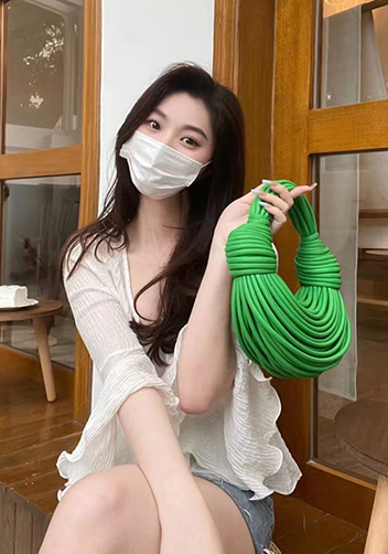 Dina Spaghetti Vegan Leather Knot Top Handle Bag Green Parakeet