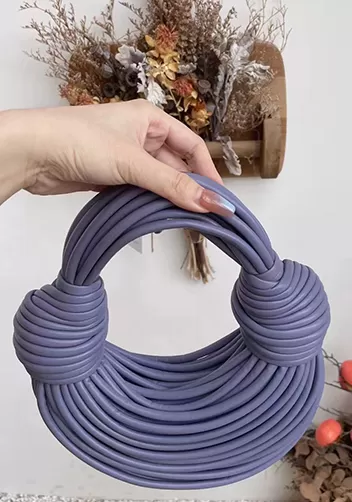 Dina Spaghetti Vegan Leather Knot Top Handle Bag Purple