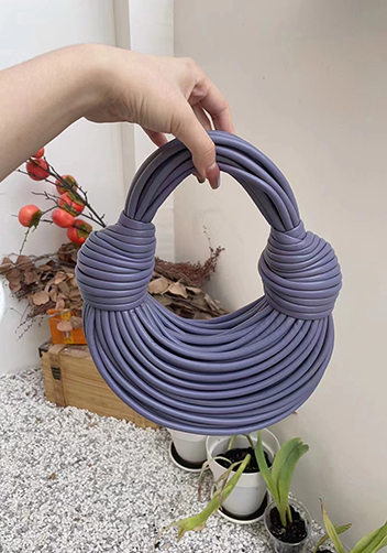 Dina Spaghetti Vegan Leather Knot Top Handle Bag Purple