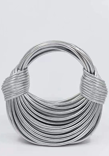 Dina Spaghetti Vegan Leather Knot Top Handle Bag Sliver