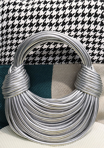 Dina Spaghetti Vegan Leather Knot Top Handle Bag Sliver