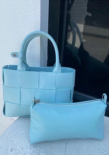 Mia Woven Brushed Leather Tote Blue