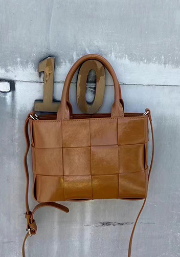 Mia Woven Brushed Leather Tote Camel