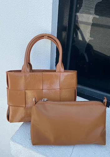 Mia Woven Brushed Leather Tote Camel