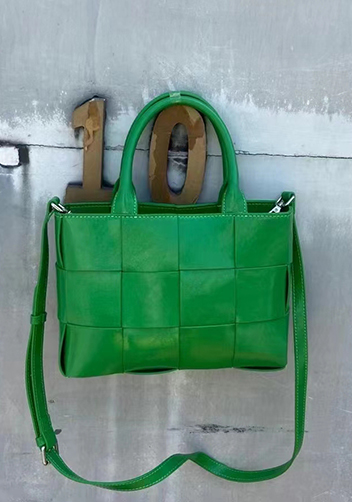 Mia Woven Brushed Leather Tote Green