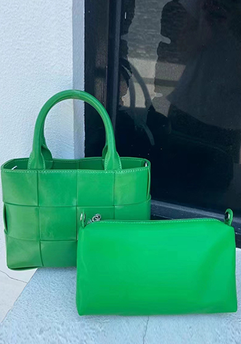 Mia Woven Brushed Leather Tote Green