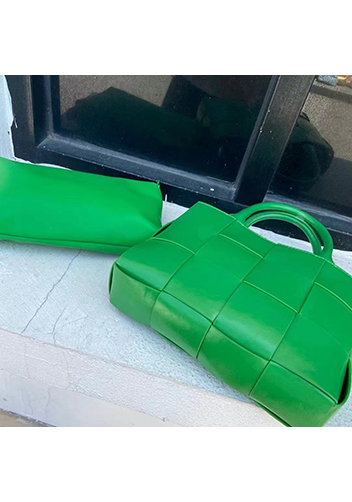 Mia Woven Brushed Leather Tote Green