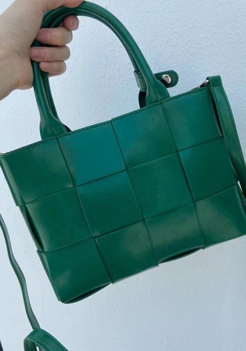 Mia Woven Brushed Leather Tote Racing Green