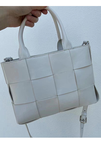 Mia Woven Brushed Leather Tote White
