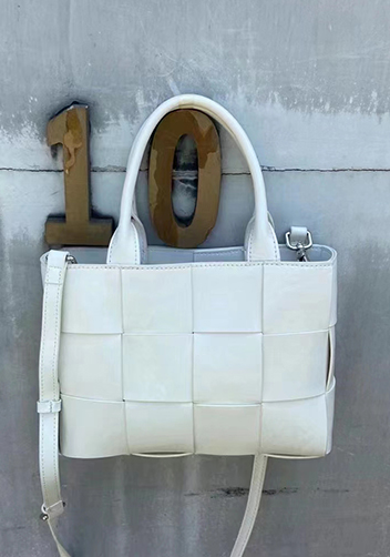 Mia Woven Brushed Leather Tote White