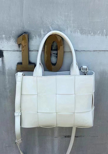Mia Woven Brushed Leather Tote White
