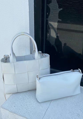 Mia Woven Brushed Leather Tote White