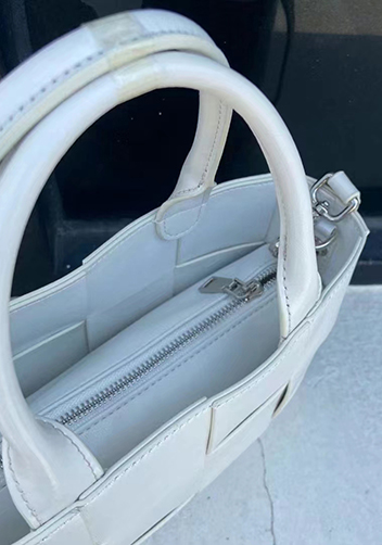 Mia Woven Brushed Leather Tote White