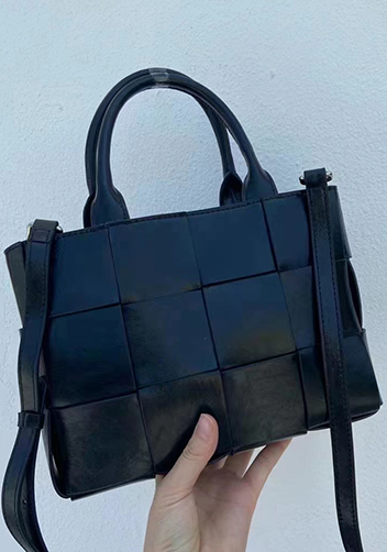 Mia Woven Brushed Leather Tote Black