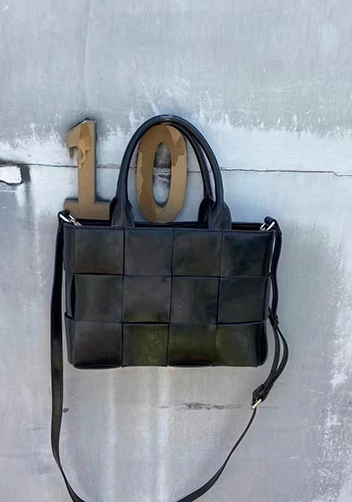 Mia Woven Brushed Leather Tote Black