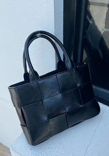 Mia Woven Brushed Leather Tote Black