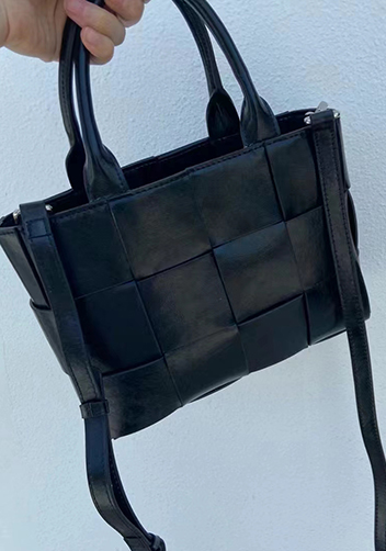Mia Woven Brushed Leather Tote Black