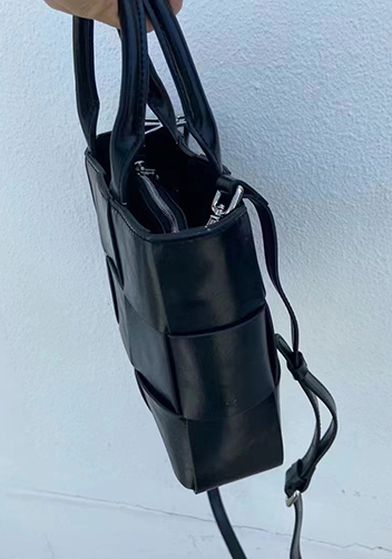Mia Woven Brushed Leather Tote Black