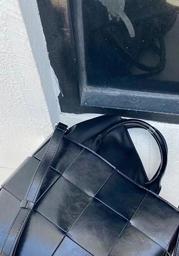 Mia Woven Brushed Leather Tote Black