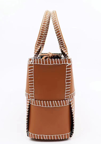 Mia Woven Leather 6 Squares Stitches Tote Camel