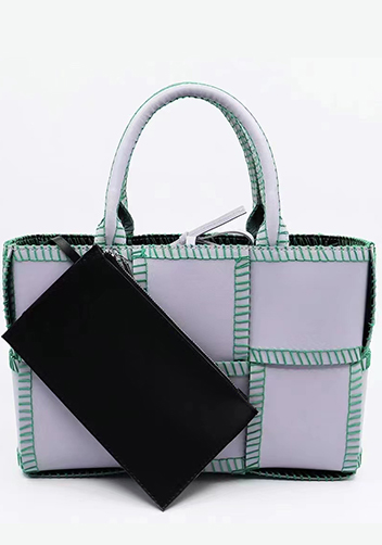 Mia Woven Leather 6 Squares Stitches Tote Purple