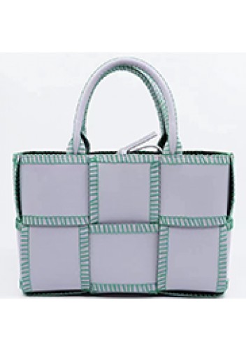 Mia Woven Leather 6 Squares Stitches Tote Purple