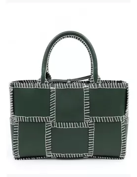 Mia Woven Leather 6 Squares Stitches Tote Racing Green