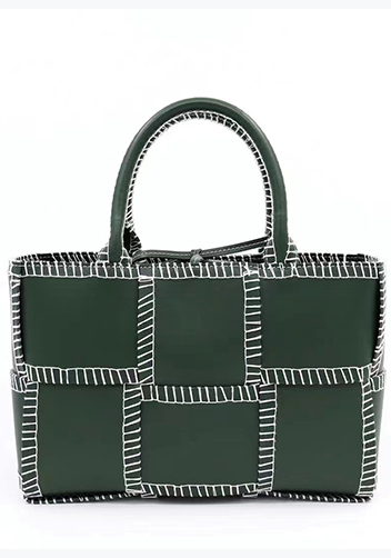 Mia Woven Leather 6 Squares Stitches Tote Racing Green