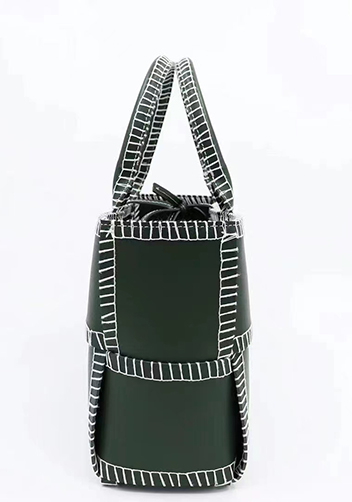Mia Woven Leather 6 Squares Stitches Tote Racing Green