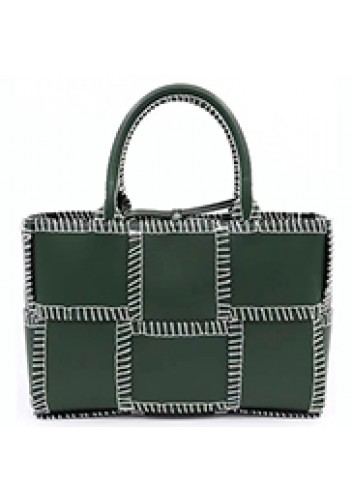 Mia Woven Leather 6 Squares Stitches Tote Racing Green