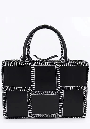 Mia Woven Leather 6 Squares Stitches Tote Black