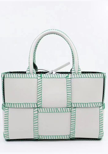 Mia Woven Leather 6 Squares Stitches Tote White