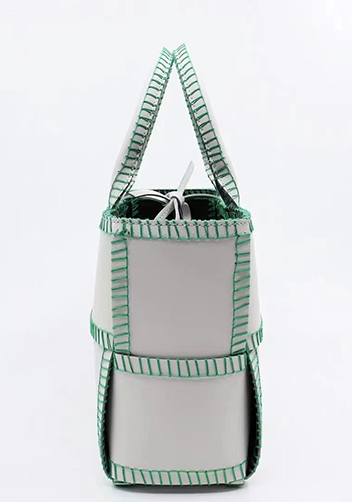 Mia Woven Leather 6 Squares Stitches Tote White