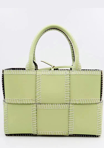 Mia Woven Leather 6 Squares Stitches Tote Yellow