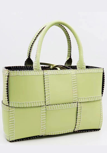Mia Woven Leather 6 Squares Stitches Tote Yellow