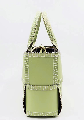 Mia Woven Leather 6 Squares Stitches Tote Yellow