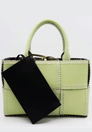 Mia Woven Leather 6 Squares Stitches Tote Yellow
