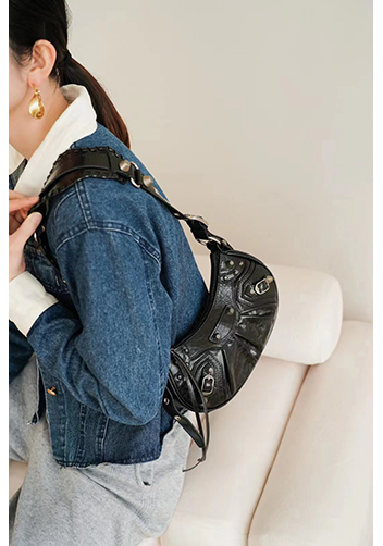 The Route 66 XS Studded Leather Shoulder Bag Black